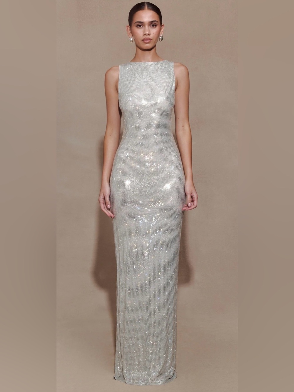 MESHKI Magnolia Sleeveless Silver Diamante Maxi Dress